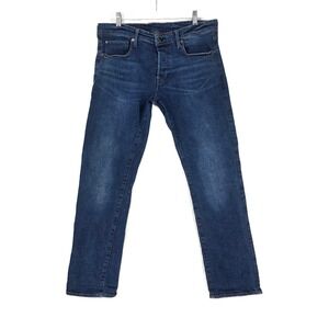 G-Star Raw 3301 Straight Jeans Mens 33x32 Drk Wash Blue Denim Button Fly (34x30)